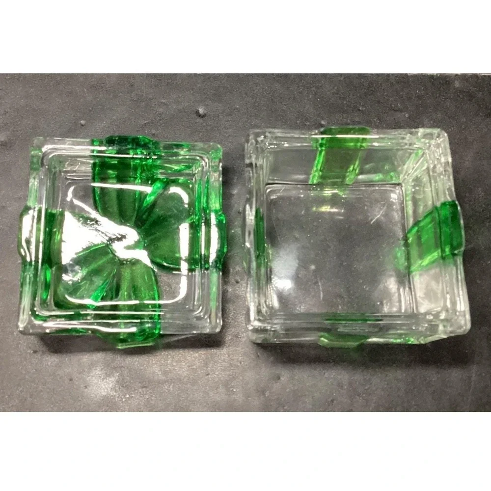 Mikasa Celebrations‎ Crystal Green Bow Clear Christmas Box Present Vintage